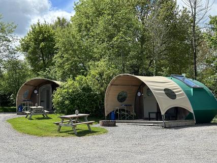 Two of the on-site camping pods available.